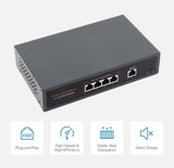 120W Gigabit Ethernet PoE Switch, 4x PoE+ Ports, Up To 30W Per Port, 802.3af/at Compliant, Fanless Design, High-Speed 10/100/1000M Ethernet Port, Network Switch PoE